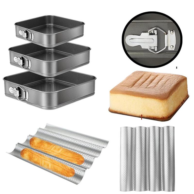 Non-Stick Springform Cake Pan Set and Perforated Baguette Baking Tray for Bread Cheesecake Pastry Kitchen Bakeware Tools