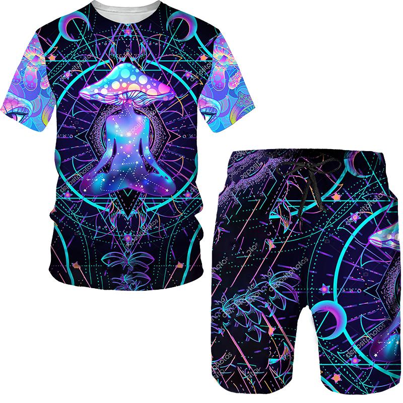 Mode Sommer Pilz 3D Druck T-Shirts Shorts Sets Herren Trainingsanzüge Kurzarm T-Shirt Hosen Set Herren Anzüge Kleidung