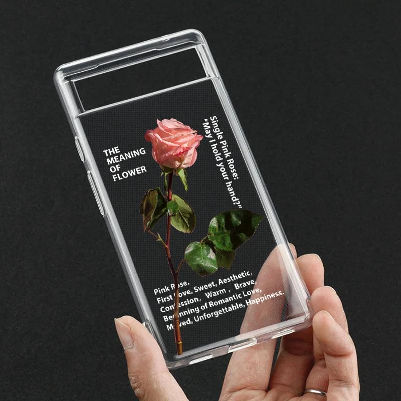 

Cute Transparent Soft TPU Phone Case for Google Pixel 7 A Pro 6 6Pro 8Pro Graceful White Rose Printing Cover for Google Pixel 6a Pixel 8