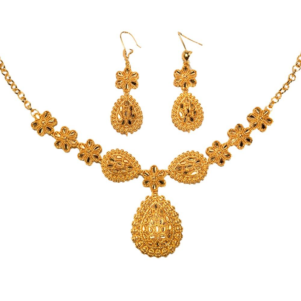 Gifts Dubai Jewelry Sets Plated African Bridal Jewelry Sets Gold Color Necklace Earring Set  Bride
