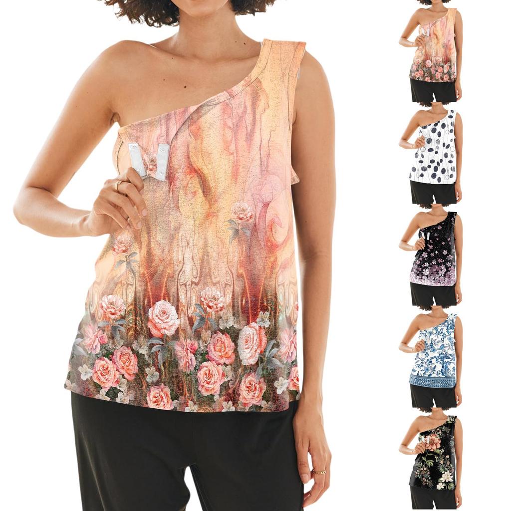 Damen Adaptive Kleidung Schulter-Erholungsshirt Reißverschluss vorne Ärmellos Florales Muster Oberteil zum einfachen Anziehen