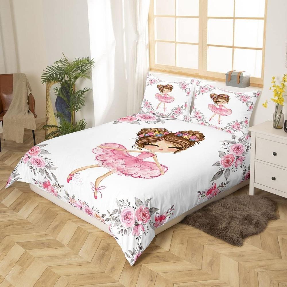 Girls White Swan 3D Duvet Cover Set Microfibre Duvet Cover with Zip and 2 Pillowcases Cartoon Ballerina  Children's Bed Linen