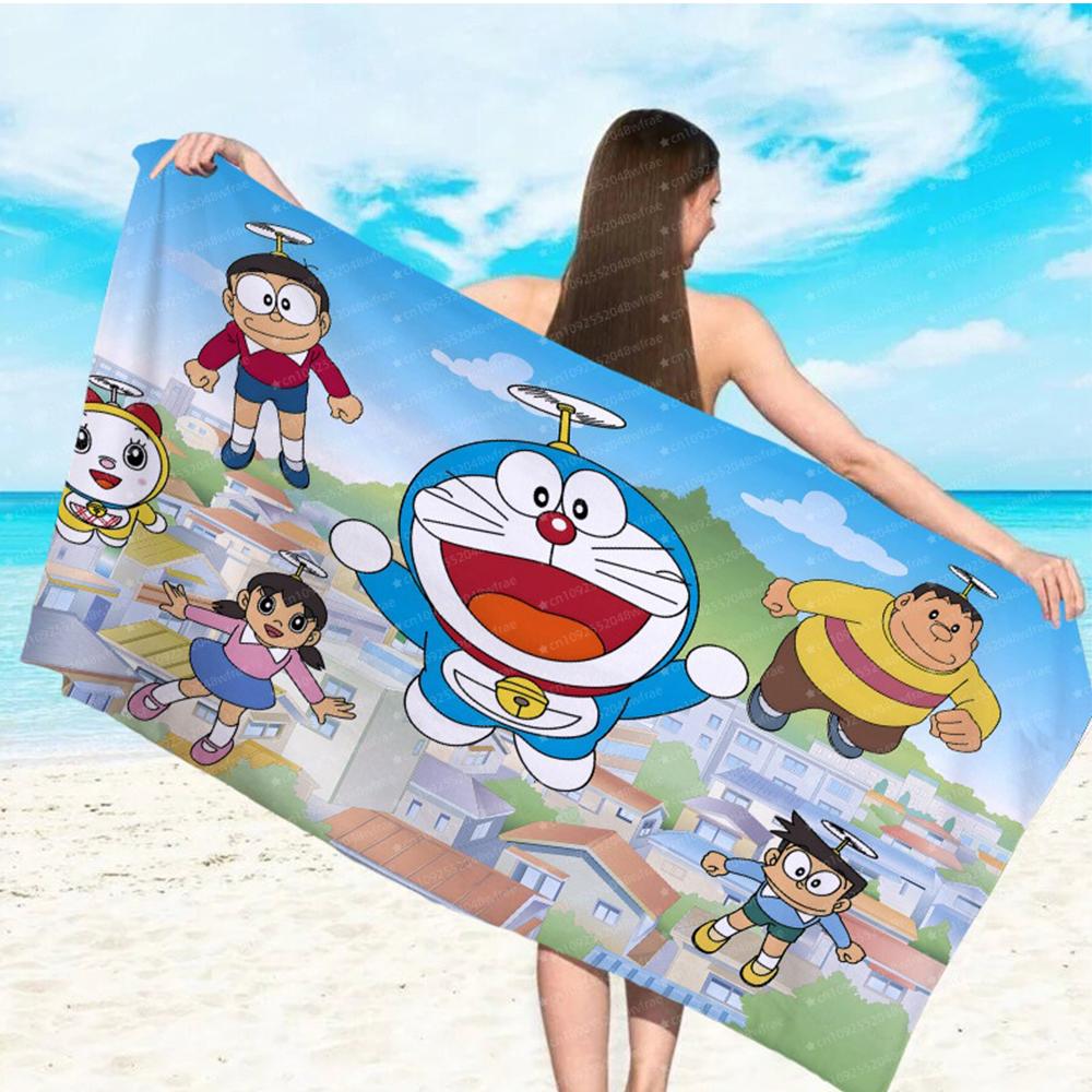Doraemon Machine Cat Printed Beach Towel Microfiber Towel For Children/Adults Quick Drying Water Absorbing Swimming Pool Towel