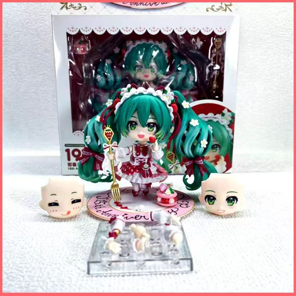Hatsune Miku #1939 15Th Anniversary Strawberry Miku Anime Action Figure 10Cm 3.94In Collection Model Doll Toys For Anime Fans