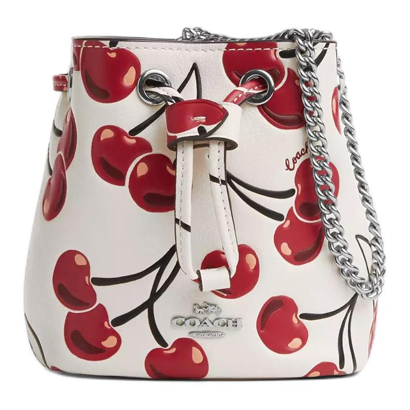 

COACH 12 chain shoulder strap cherry print cow leather handbag women s white білий