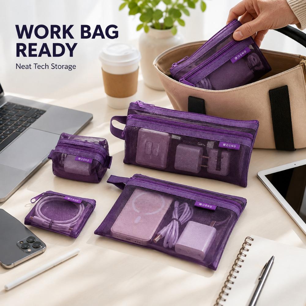 6PCS Transparent Mesh Storage Bags Portable Coin Card Cosmetic Organizer Pouches for Travel Office Handbag and Daily Use