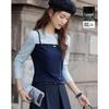 DeMana Damen Color-Block Faux-Zweiteiler-Shirt mit Schleife