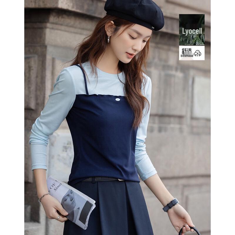 DeMana Women s Color-Block Faux Two-Piece Bow T-Shirt XL