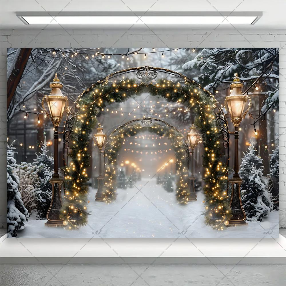 Winter snow scene, white pine forest, artistic background, dreamy glitter bow, family portrait, party decorations4754