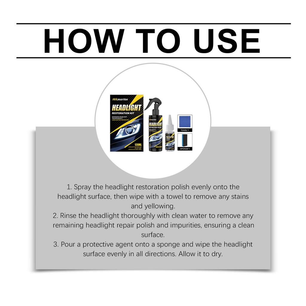 Hikmarion Headlight Restoration Kit: Clear Yellowing, Improve Lighting, Protect Surface