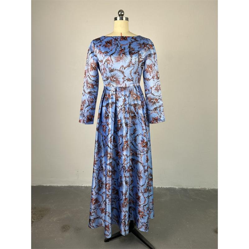 Damenkleid Frühling und Herbst Temperament Rundhals Langarm Taillenlanges A-Linien-Plissee-Kleid