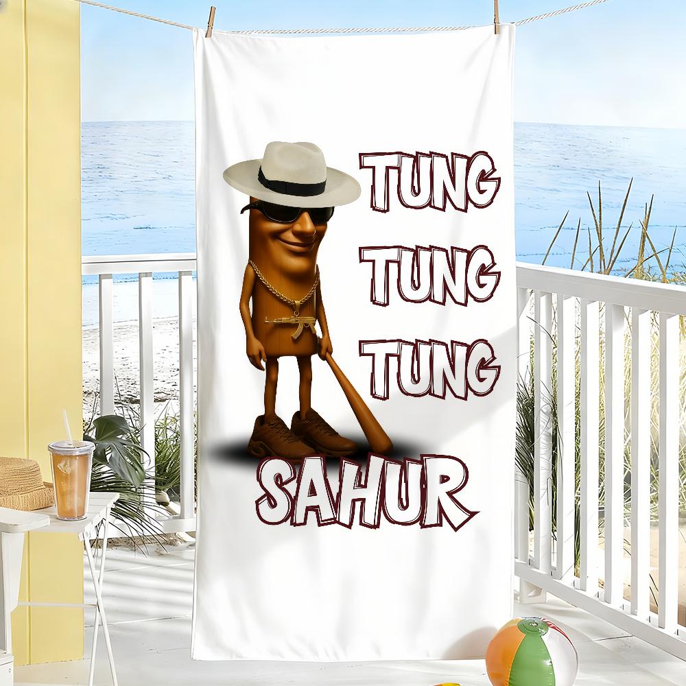 T-Triple T Meme Tung Tung Tung Sahur Towel Soft Pool Gift For Travel Gym Shower Camping Quick Dry Sports Large Beach Towels