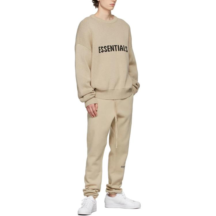 Fear of God Essentials FW21 Knit Pullover With Jacquard Logo Men Sweater Beige Linen FOG-FW21-109