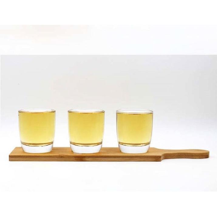 3 Slots Bamboo Beer Tasting Serving Flight Shot Glass Carrying Board