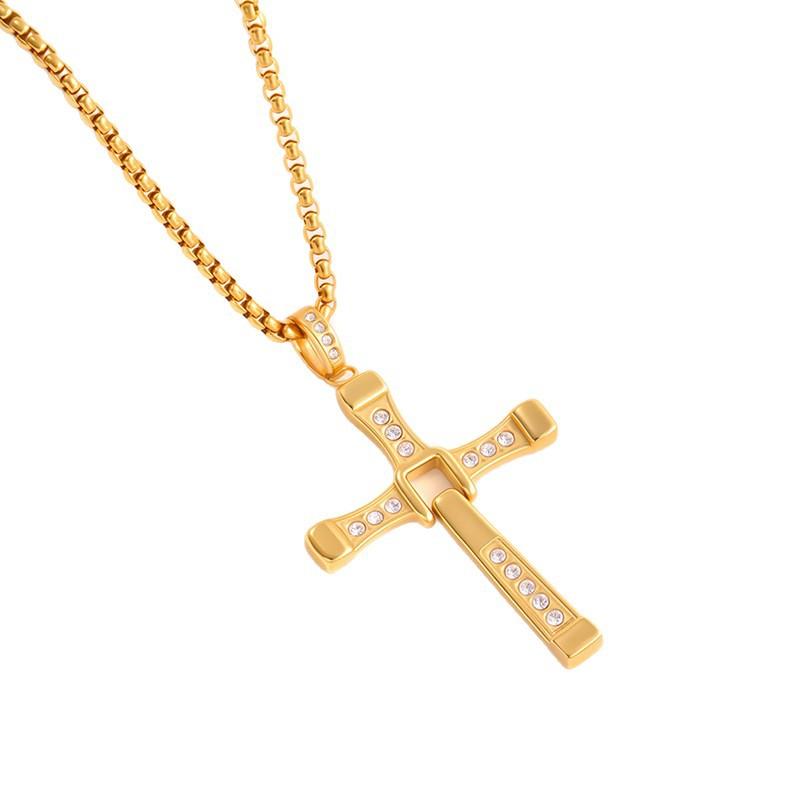 Titanium Steel Necklace, Fast and Furious Forest Cross Diamond Necklace, Hot-selling Men's Long Necklace
