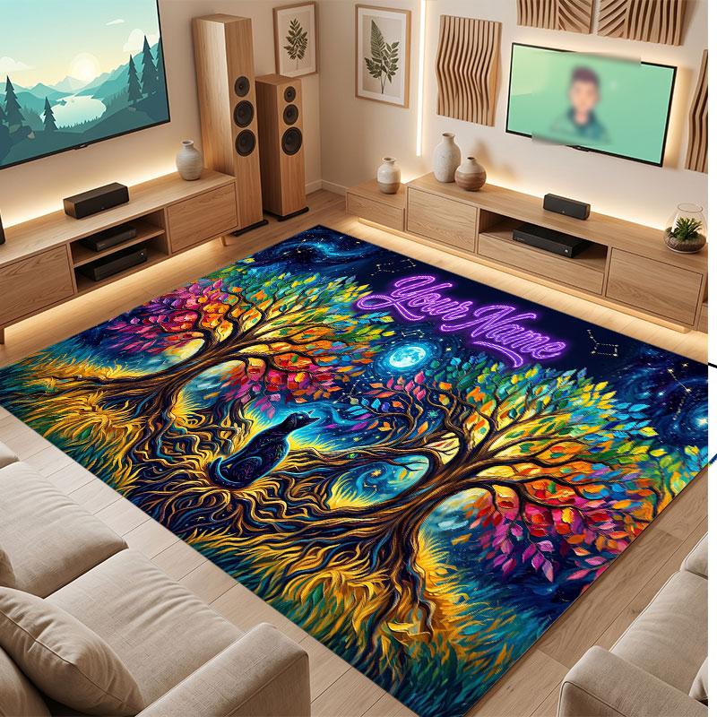 Cat Theme Crystal Velvet Floor Rug Personalized Custom Name Text Warm Carpet Home Decoration