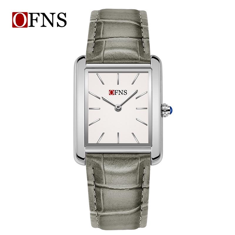 OFNS Women s Waterproof Stainless Steel and Leather Strap Square Fashion Quartz Watch