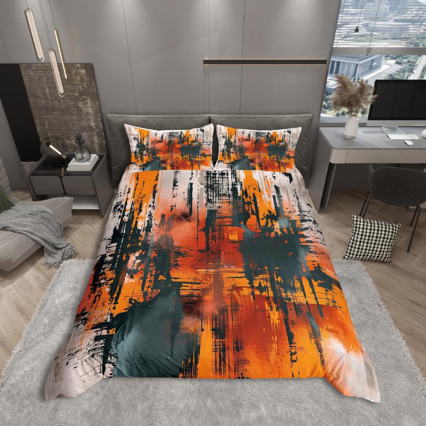Comforter Homewish Modern Abstract Art Pink Orange Stripes Geometric Bedding Set Oil Printing Reversible Decor