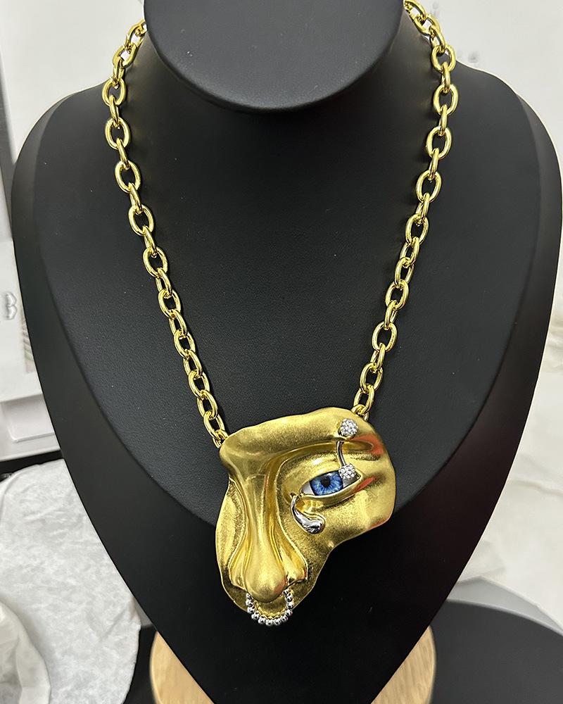 Trendy Hip-Hop Half-Face Mask Pendant Necklace with Cuban Chain Design