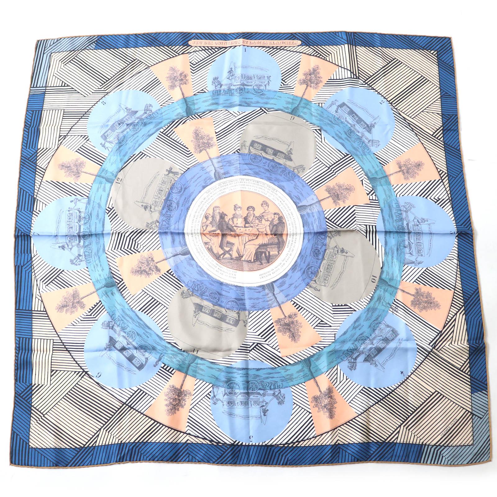 Excellent HERMES scarf JEU DES OMNIBUS ET DAMES Large format shawl silk Used