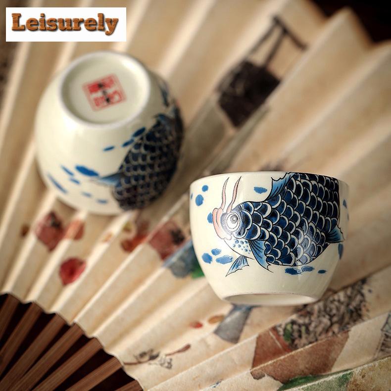 40ml Chinese Arowana Teacup Home Ceramic Master Cup Retro Tea Set Accessories Portable Beauty Meditation Cup Turkish Tea Cups