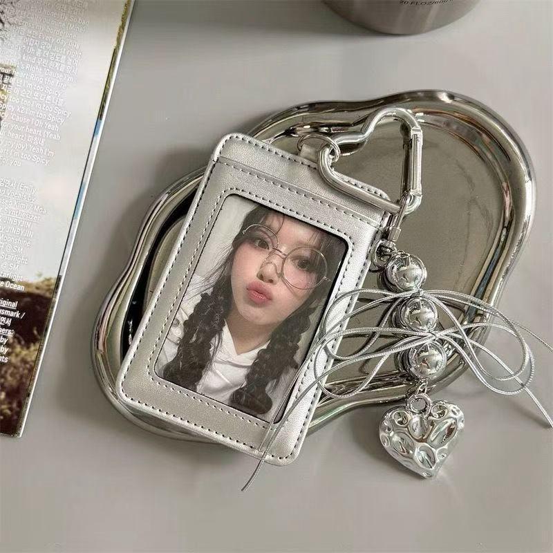Ins Photocard Holder Black Pu Credit Storage Card 3In Student Id Protective Cover Kpop Idol Photocard Holder Keychain Bag Gift