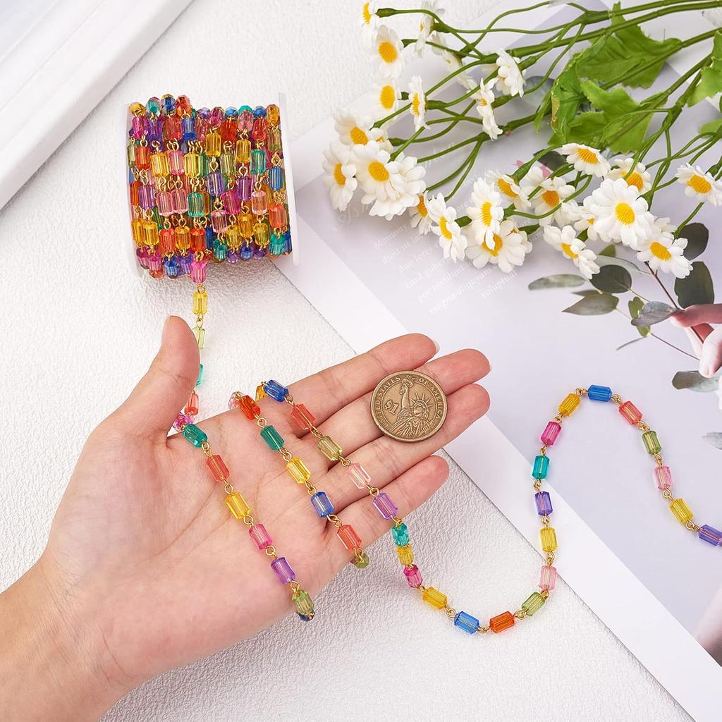 1 Strand 32.8 Feet Acrylic Beaded Chains Colorful Handmade Bead Chain Unwelded for Jewelry Purse Strap Handbag Link Chains Making