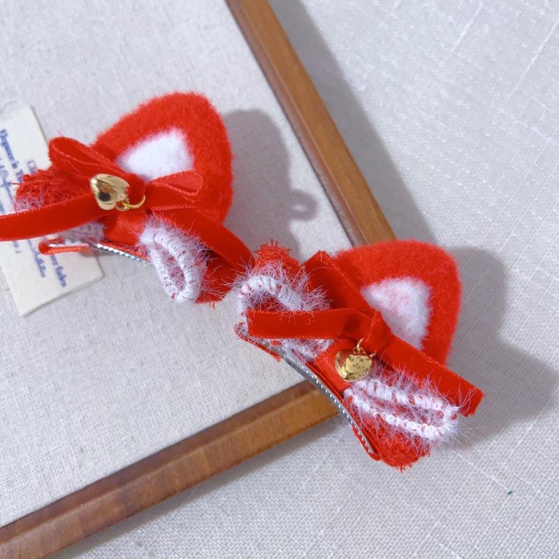 

2pcs/set Adorable Cat Ear Bow Hair Clips Set for Kids Girl Sweet Cartoon Fury Hair Pin Gentle Grip for Baby Perfect Gift