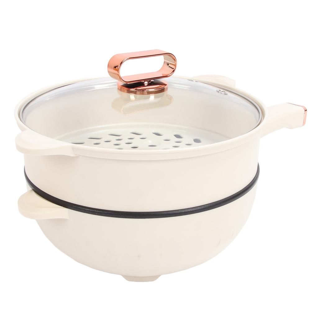 Electric Hot Pot with Long Handle 1350W Non Stick Multifunction Electric Skillet Cooker with Steam