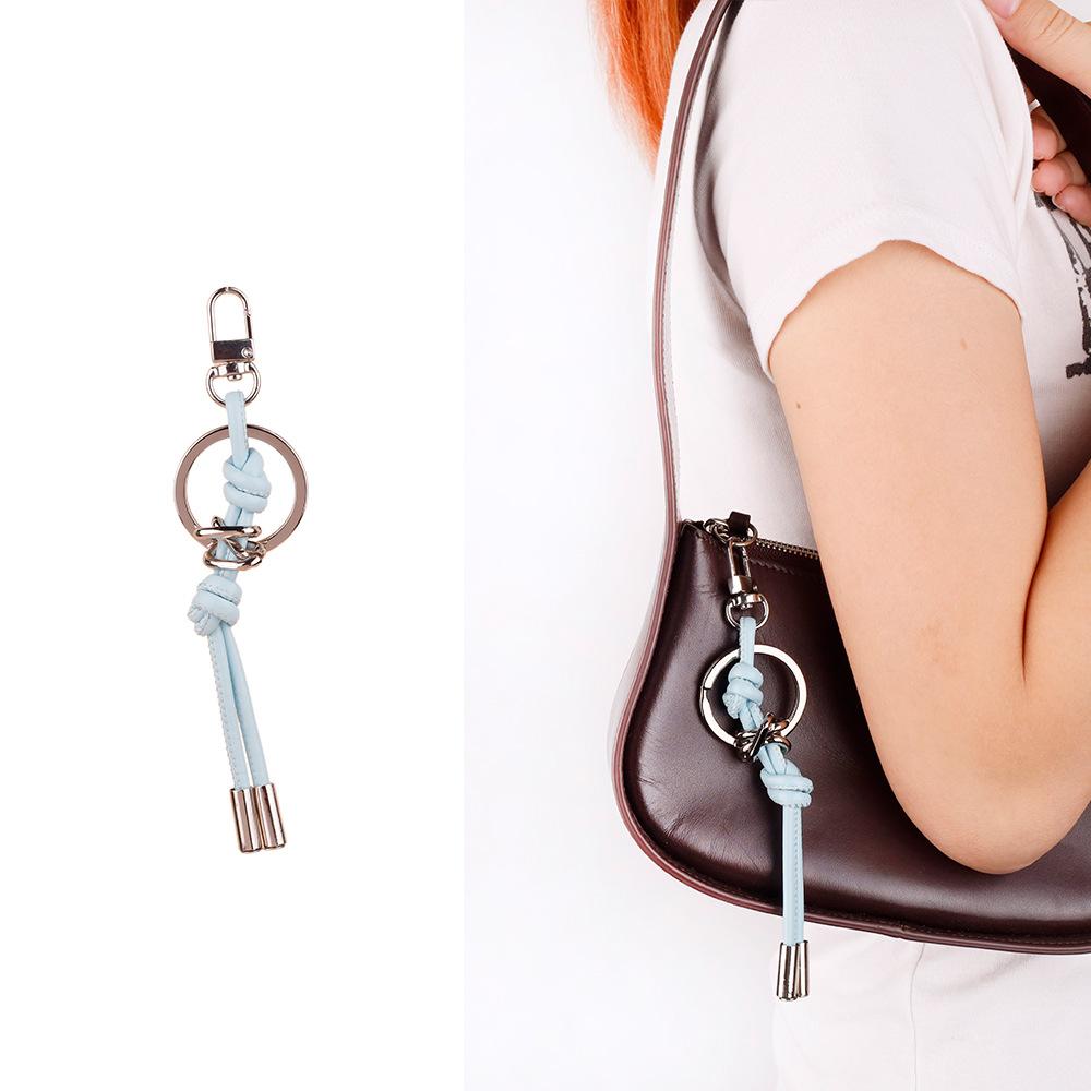 ins style candy color versatile simple and small double knot PU leather rope mobile phone lanyard accessories bag pendant keychain