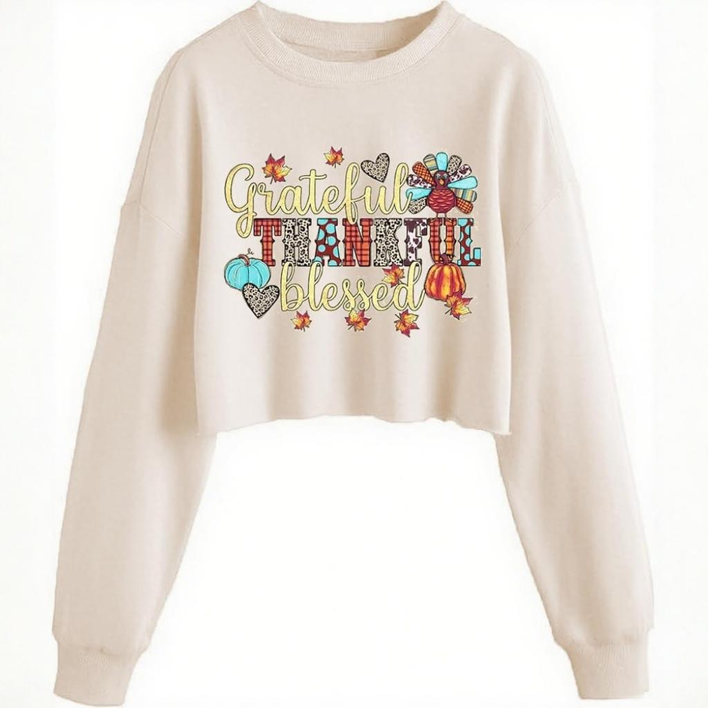 Women's Crop Sweatshirt Fall Halloween Long Sleeve Pullover Sweatshirt