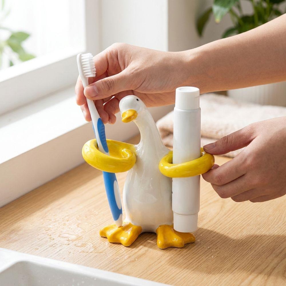 Duck-Shaped Toothpaste Toothbrush Rack Ceramic Makeup Brush Shelf Home Decor