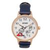 Fieldwork Analog Women's Watch Featuring Moomin and Little My - Simple, Easy-to-Read Design, Faux Leather Band, 16mm Width, GoldNavy, Casual Leather