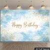 2D Elegant Watercolor Blue Happy Birthday Backdrop Banner Party Decoration