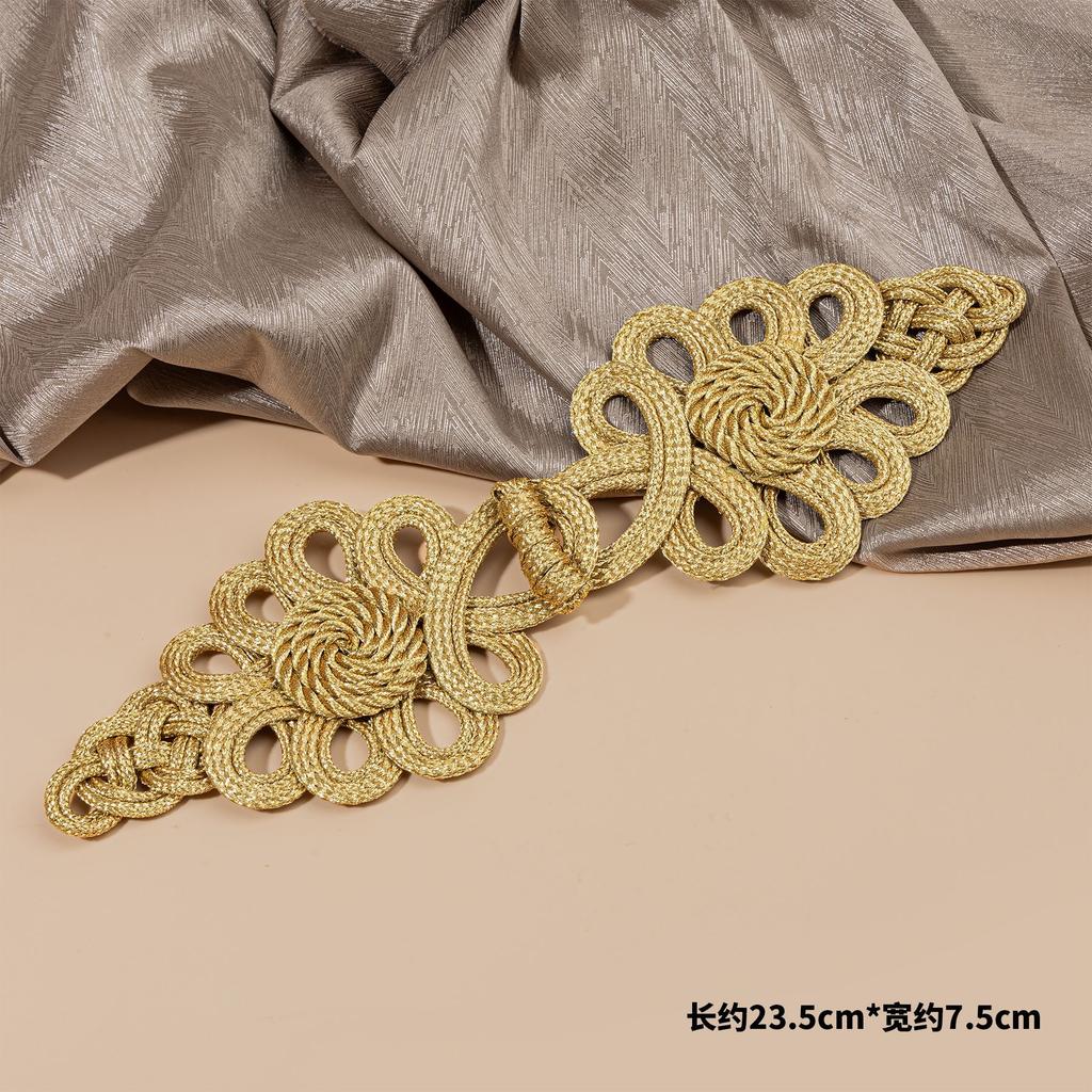 1pcs Vintage Chinese Knot Buttons Gold Lace Trim Clasps for Cheongsam Decor, Dance Dress, DIY Sewing Accessory