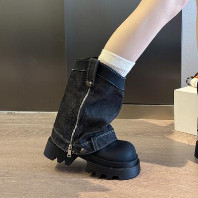 Catwalk Fashion Trousers Boots Women's New Models Old Polished Cowboy Boots Thick-soled Cowboy Boots Stacked Boots Martin Boots Tide