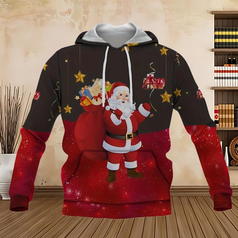 Funny Christmas Santa Print Hoodie Cool Casual Graphic Design Hoodies for Men Winter Fall Streetwear Pullover Hooded Sweatshirt