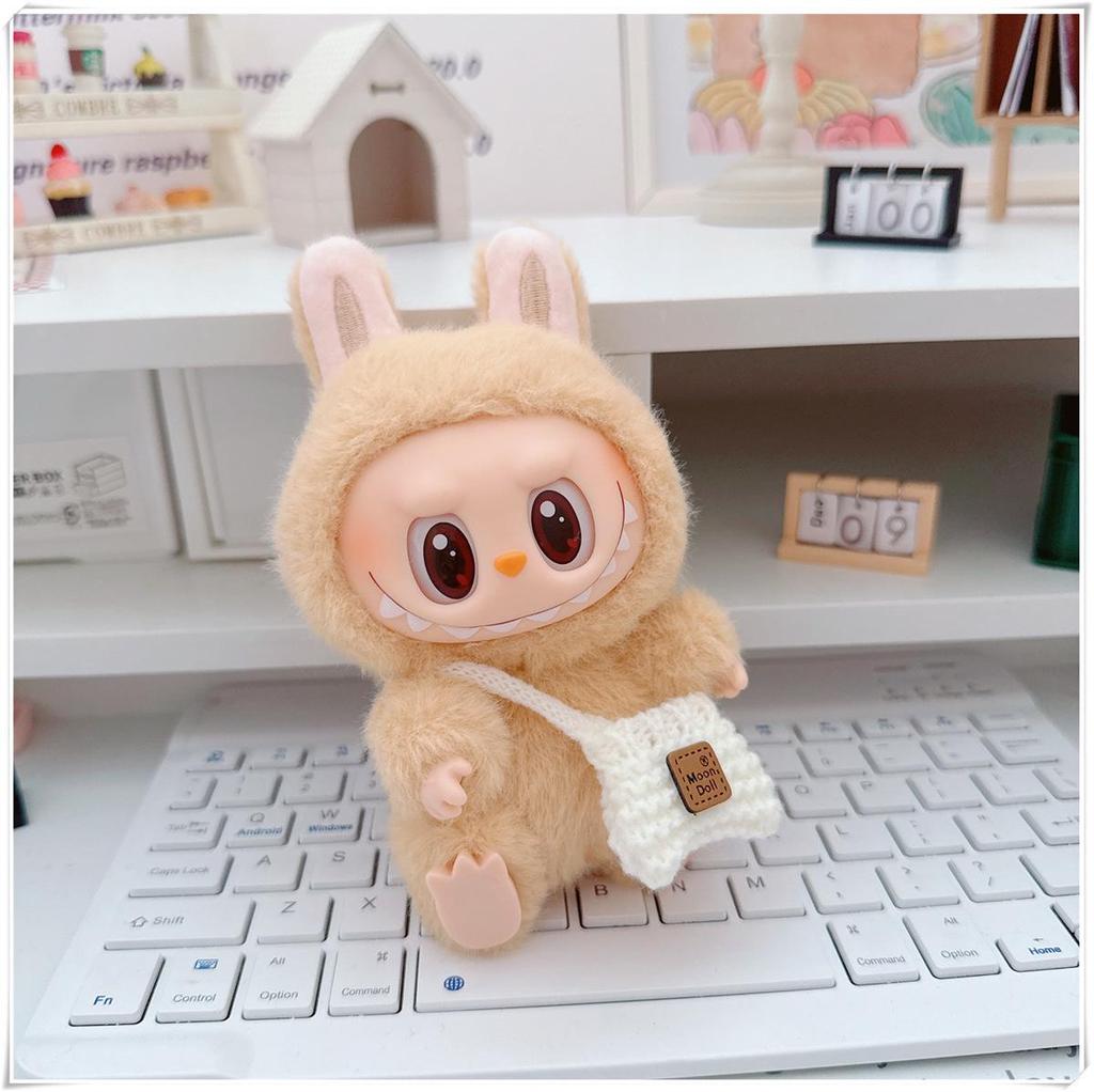17cm Labubu Doll Clothes Set: Heart Sweater, Hat, Crossbody Bag - First & Second Generation.