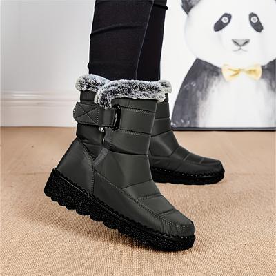 Damen Winterstiefel - Hellgraue Mid-Calf Schneestiefel mit Plüschfleece-Futter, & Rutschfester, Dick profilierter Sohle für Winter-Outdoor-Aktivitäten