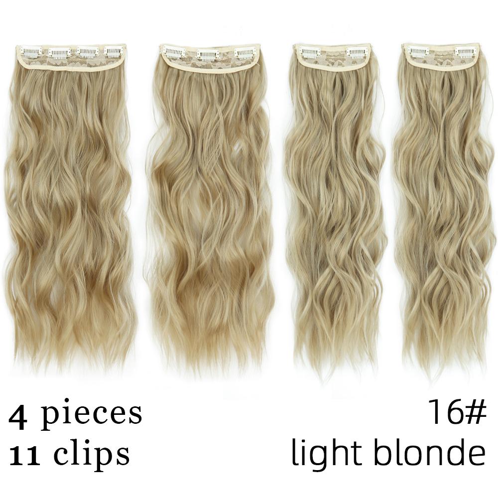 Light Blonde Long Wavy Clip On Hair Extension Synthetic Fiber Natural Wavy 4 Pieces Daily Wear Invisible Hairpiece KTB