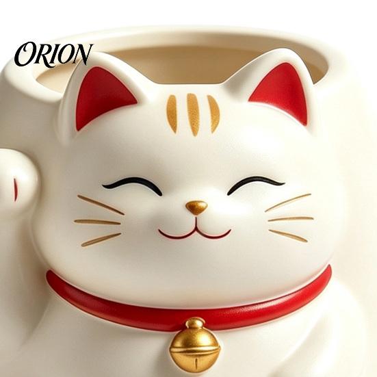 Fortune Cat Statue Planter Cute Planter, Resin Beckoning Kitty Flower Pot, Auspicious Gift for Housewarming Cartoon Plant Pot Succulents, Indoor