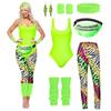 7Pcs/Set Women Retro Tracksuit 1980s Sportswear Fitness Outfit Costume Accessories with Vest Leggings Headband Bracelets Leg Warmers Earrings Belt Bag