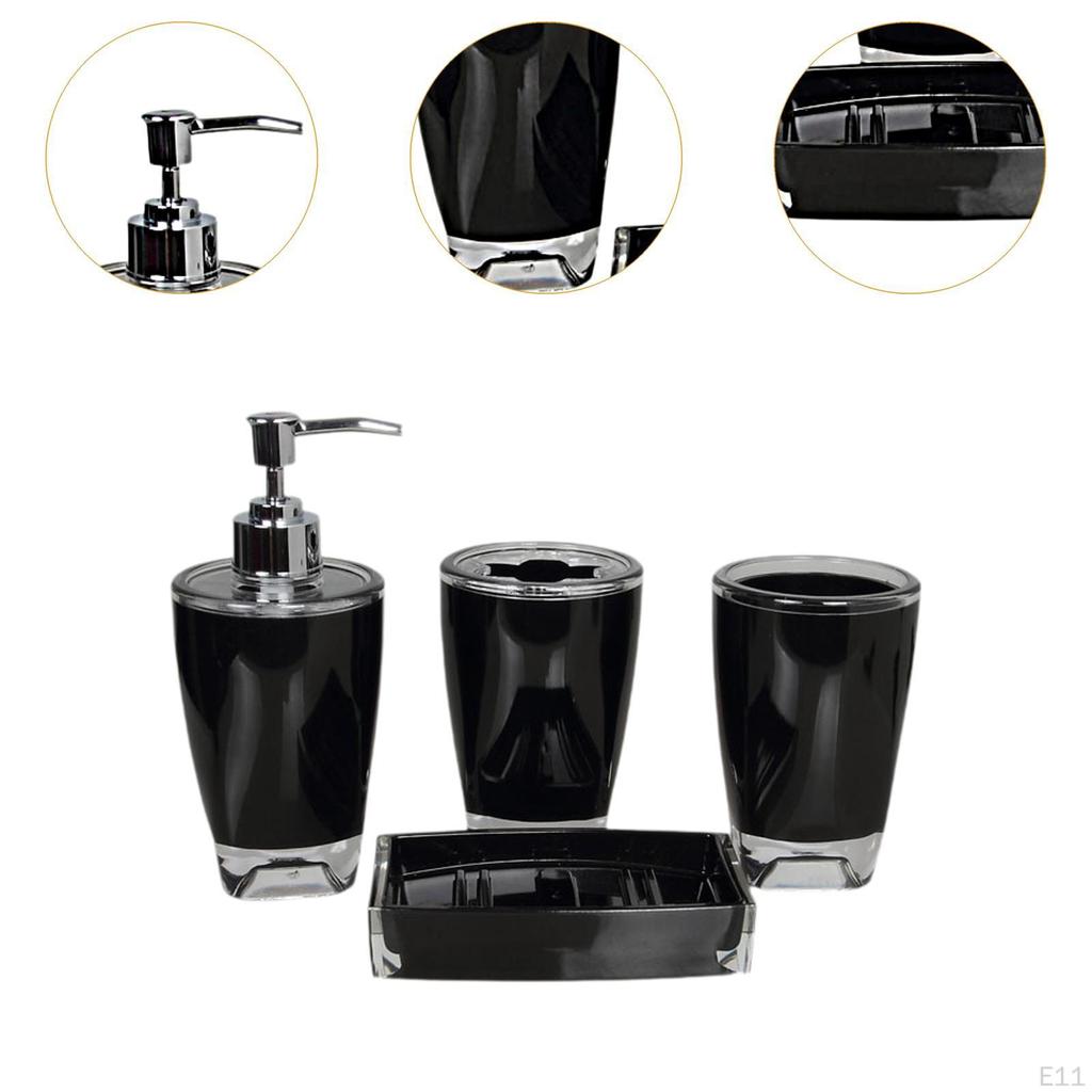 4 Piece Soap Dispenser, Toothbrush Holder, Apartment Essentials, Premium Modern Bathroom Accessory