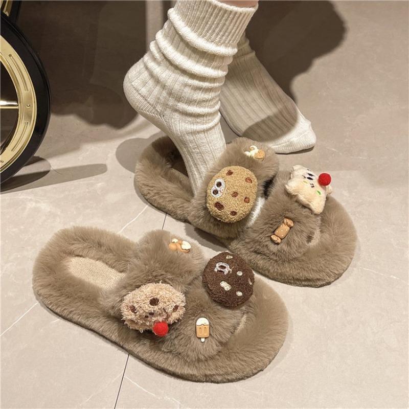 Autumn and Winter New Cartoon Accessories Wool Slippers Women's Fashion Round Head Outer Slippers Women's Fashion Cotton Shoes