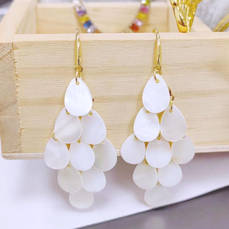 Teardrop Shell Hand-stitched Dangle Earrings - Holiday Style Fashion Jewelry