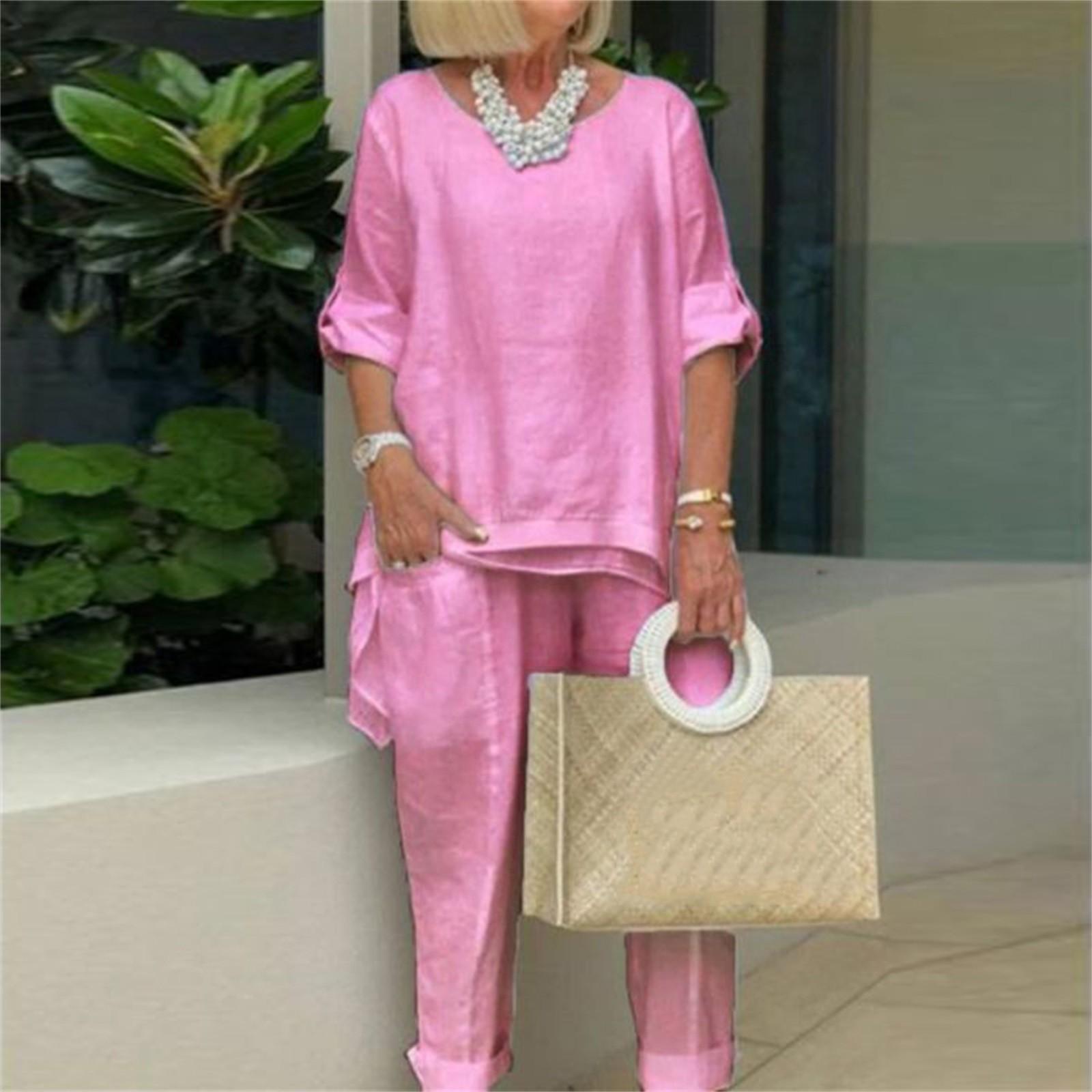 

Женские костюмы-двойки, повседневные комплекты с широкими брюками и пальто с длинным рукавом M розовый