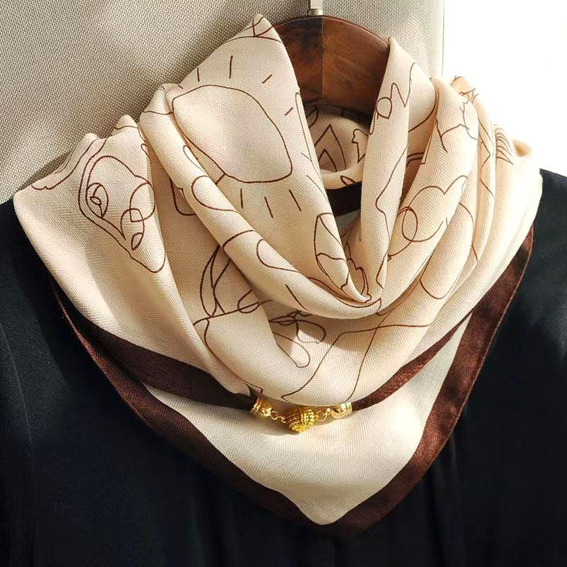 106x65cm Necklace Gift Silk Scarf Elegant Painted Pattern Versatile Neck Scarf Luxury Magnetic Closure French Style Multi-Color