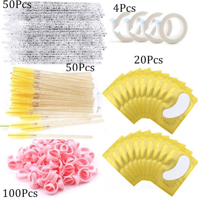 Eyelash Extension Supplies Kit Mascara Applicator Lashes Brush Crystal Cotton Swabs Glue Ring Tape Eye Pad Eyelashes Makeup Tool