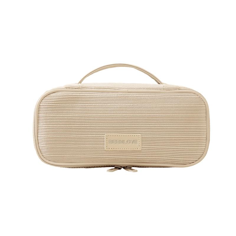 

Women Corduroy Travel Makeup Storage Bag Portable Zipper Cosmetic Bag with Handle Square Large Capacity Toiletry Wash Pouch бежевий
