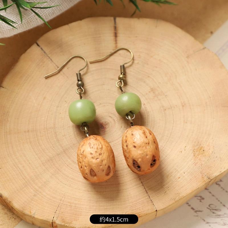 Retro Handmade Plant Fruit Earrings Pine Cone Literature and Art Chinese Medicine Dried Fruit Niche Creative Earrings Women